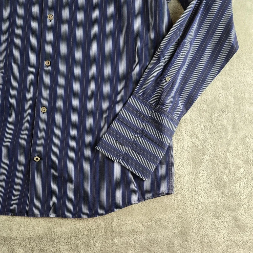 Vintage Banana Republic Shirt Mens Large 16/16.5 Blue Striped Flip Cuffs Career